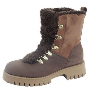 PAJAR Women's Nazare Brown Nubuck Leather Faux Sherpa-Lined Lace-Up Winter Boots